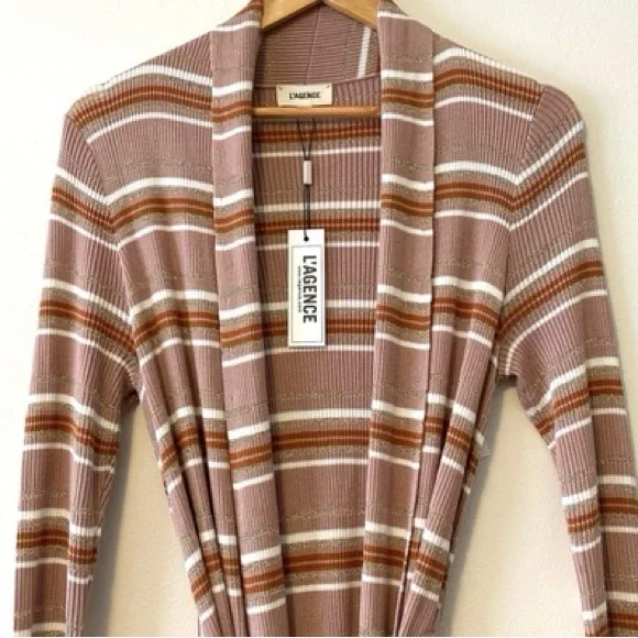 L’AGENCE METALLIC STRIPPED DUSTER CARDIGAN     NWOT - Picture 8 of 10